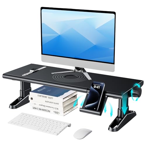 Computer Monitor Stand Riser for Desk,4.5-6.3 Inches Freely Height Adjustable with Cellphone Holder,Multi-Purpose Desktop Organizer Monitor Stands Riser for Computer,Laptop,Printer,TV (BLack)