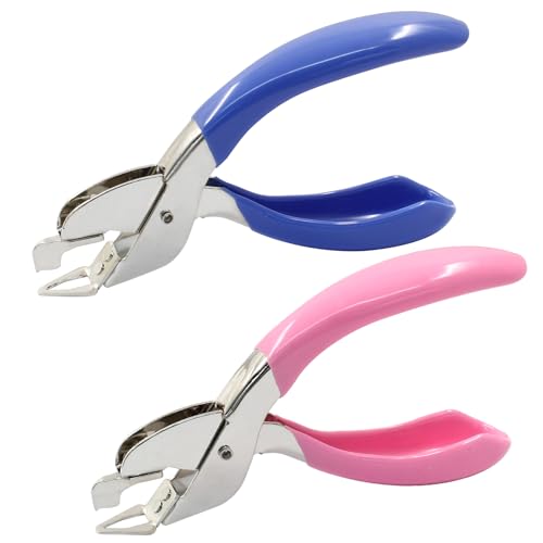 Rierdge 2Pcs Handheld Staple Removers Blue & Pink – Rubber-Coated Grip