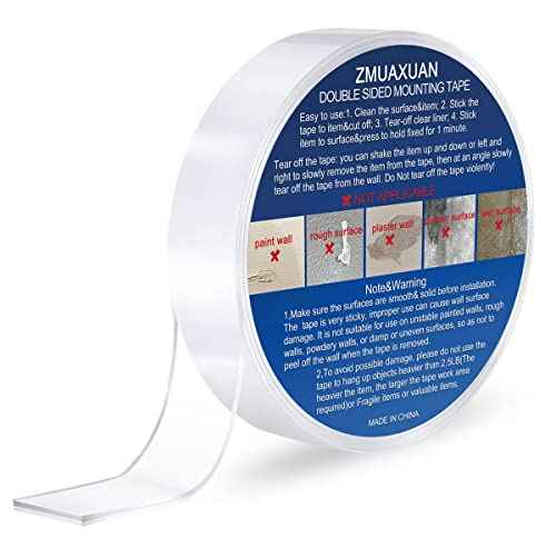 Strong Nano Double Sided Tape Heavy Duty Mounting,Clear Removable Wall Sticky Adhesive Strips,Reusable Thick Gel Grip for Hanging Picture,Poster,Carpet,Photo