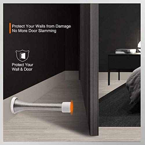 2 Pack Spring Door Stopper Brushed Satin Nickel- 3-1/4" Flexible Spring Door Stops with White Rubber Bumper Tips