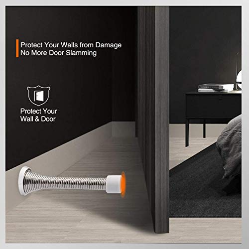 KOVOSCH 2 Pack Satin Nickel Spring Door Stops - 3-1/4" Wall Protectors with Rubber Tips