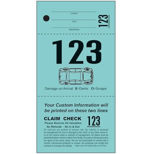 3 Part Custom Valet Parking Tickets 1000 Pack VT3-AC (Blue)