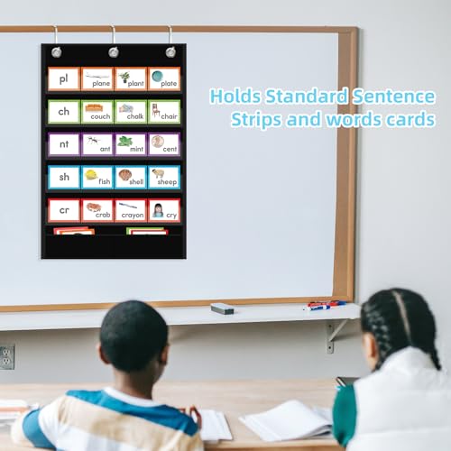 ANCOMEDO 5 Clear Pockets + 1 Storage Bag Wall Pocket Chart for School & Office