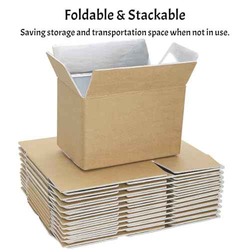 12 Pack Insulated Shipping Box, 10.8'' x 7.3'' x 6.5'' Cold Shipping Boxes with Aluminium Foil Liner for Hot Frozen Food, Small Reusable Foil Cooler Carton Moving Kits for Packing Mailing