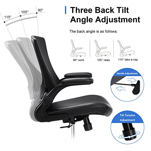Misolant Black Tall Office Chair for Standing Desk with Footrest, PU Leather Reclining Drafting Chair, Adjustable Lumbar Support