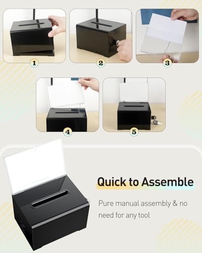 Uniclife Black Acrylic Donation Box with Lock 6.2x4.7x4 inches - 1 Pack