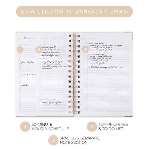 ZICOTO Aesthetic Daily Planner And Notebook With Hourly Schedule - Beautiful Spiral To do List Notepad For Work/Home to Organize Tasks And Appointments - Stylish School/Office Supplies Book For Women