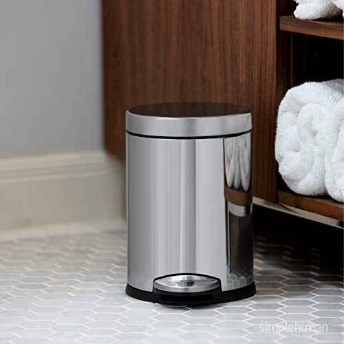 simplehuman 4.5 Liter / 1.2 Gallon Round Bathroom Step Trash Can, Brushed Stainless Steel