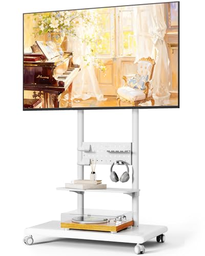 Heavy-Duty Rolling TV Stand for 37-75in TVs up to 154lb, White - 37"-75" TV / White