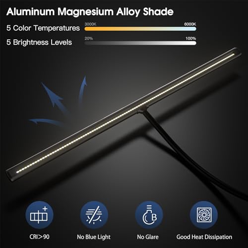 Desk Lamp, 31.5" Wide 24W for Home Office,Gesture Sensing Control Desk Light, Dimmable & Color Temperature, Eye-Caring Office Lamp, Brightest Architect Light for Screen/Workbench