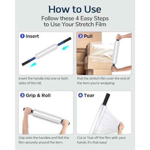 FugaCity Stretch Wrap Film-15 in 1000 FT 60 Gauge Shrink Wrap for Furniture Wrapping Shipping, Moving Supplies Clear Plastic Wrap, Heavy Duty Industrial Strength,500% Stretch(4 Roll with Handles)