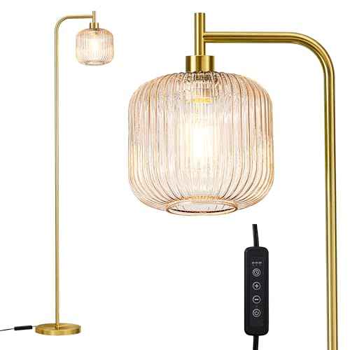 MAYNA Glass Floor lamp Living Room, Modern Vertical lamp, Remote Control Switch with Glass lampshade, 67-inch high lamp Suitable for Bedroom and Study (2700K LED Bulb Included)
