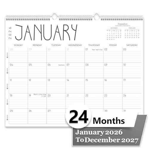 GuassLee Large Wall Calendar 2026-2027, 24-Month 22" x 17" Wall Calendar from Jan. 2026 to Dec. 2027, Large Desktop Hanging Monthly Planner with Thick Paper, Ruled Blocks for Home School Office