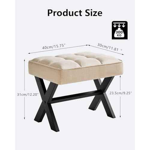 IBUYKE Small 12" H Footrest Stool, Square Linen Foot Stool with Metal X-Leg, Multi-Use as Small Side Table, Step Stool for Living Room, Bedroom, Entryway, Office, Linen WBD011Y