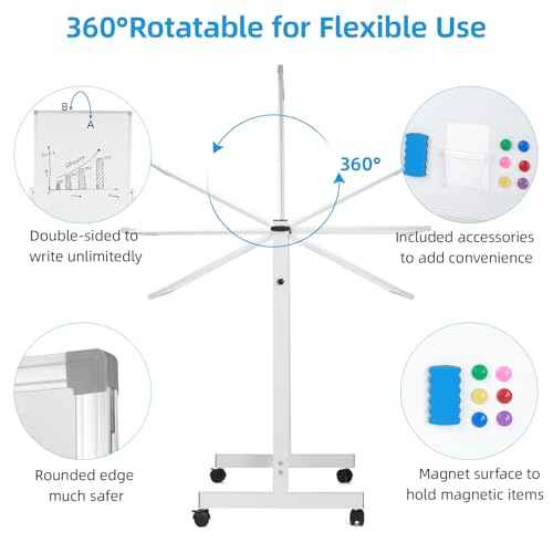 Rolling Dry Erase Board, 40¡± x 28¡± Magnetic Double Sided Whiteboard with Stand, Height Adjustable Portable Whiteboard on Wheels, Mobile White Board for Office, Home, Classroom, White