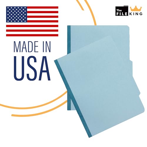 The File King Pressboard Classification Pale Blue Partition File Folder | Legal Size - Box of 10 | Two Dividers | Six 2¡± Durable Fastener Prongs | 2/5 Cut Top Tab | 2¡± Expansion