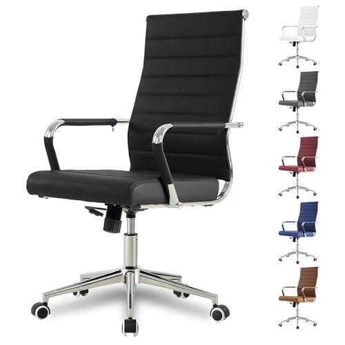 Lepdep Black Ergonomic Office Desk Chair with Adjustable Height & Swivel, Modern Leather Conference Chair