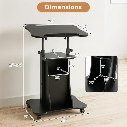 GIANTEX Mobile Podium Stand Sit-to-Stand Laptop Cart (Black, 1 Pack)