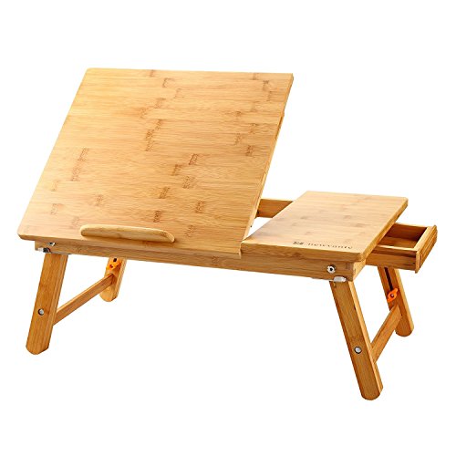 Nnewvante Bamboo Laptop Desk for Bed 21.6 Inch Tilting Top with Drawer