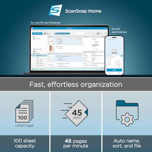 ScanSnap iX2500 Wireless or USB High-Speed Cloud Enabled Document, Photo & Receipt Scanner with Large 5" Touchscreen and 100 Page Auto Document Feeder for Mac or PC, Black