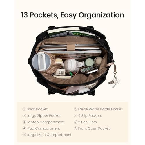 LOVEVOOK Laptop Bag for Women£¬Work Bag Teacher Tote Bag With Large Cup Holder, Quilted Crossbody bag with Zipper for Travel
