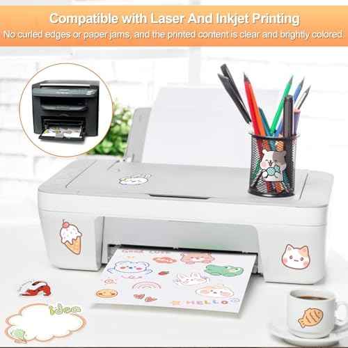 Printable Sticker Paper for Inkjet Printer, 300 Sheets 8.5" x11'' Matte Sticker Printer Paper Full Sheet Labels for Laser/Inkjet Printers, Letter Size