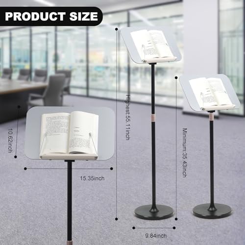 Portable Floor Lectern Podium Stand for Speech, Presentation, with Black Stand, Gray Board and Adjustable Height for Laptop, Book or Sheet Music