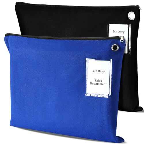 2 Pcs Interoffice Mailer Canvas Transit Sack Zipper Bag 18" x 14" Large Zipper Pouch with Grommet Interoffice Mail Bag (Black,Blue)