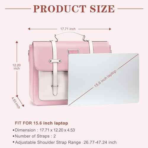 MOSISO Laptop Bag for Women, 15-15.6 inch Laptop Backpack Messenger Shoulder Bag with Front 2 Pockets for Business, Travel, Work, Office, Pink