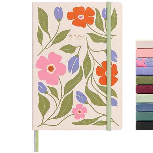 And Per Se 2026 Planner with Pattern-Daily, Weekly & 15-Monthly Leather Hardcover Planner, 5.7" x 8", Daily Schedule, Monthly Tabs, 100 GSM Thick Paper, Back Pocket(Botanical Floral)