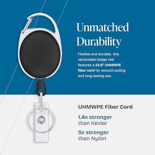Will Well ID Badge Holders with Clip and Keyring - Vertical Clear Plastic 2.52" x 3.58" Sleeves Fit Up to 3 Cards - Retractable 24" UHMWPE Fiber Pull Cords for Easy Access - 2-Pack, Black Reels