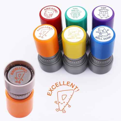 6-Piece Set of Teacher Stamps - Stationery Cute Motivational Scoring for Grading Teacher Stamp Self Inking Stamp Behavior Stamps for Teachers Grading