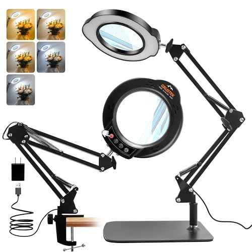 10X Magnifying Glass with Light and Stand, 84 LEDs 2 in 1 Magnifier Lamp with Clamp and 5 Color Stepless Dimmable Modes for Hands Free Reading Sewing Crafts Repair and Close Work