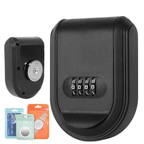 Magnetic Key Holder Under Car with Combination Lock, Hide a Key Box Waterproof Outdoor, Car Key Holder Magnetic Key Box with Strong Magnet (Black)