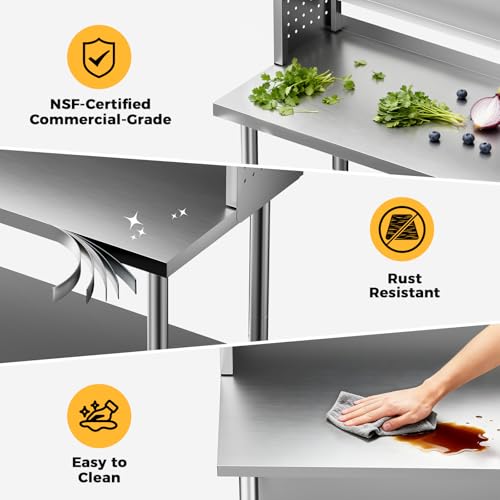 CAMMOO 24x48 NSF Stainless Steel Prep Table with Shelf & Casters - Commercial Kitchen Workbench