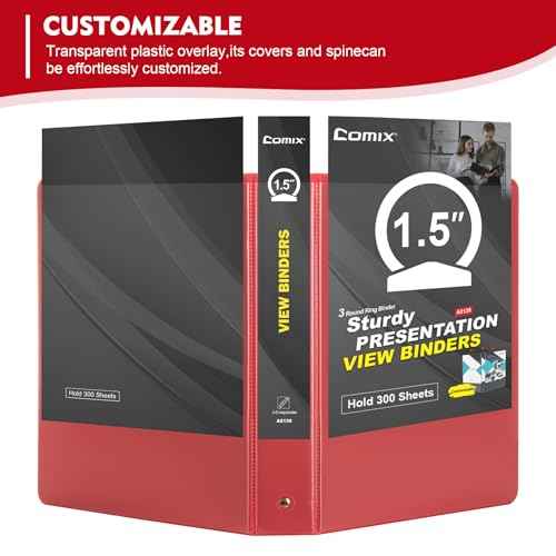 COMIX 3 Ring Binder 1.5 inch with Clear View Cover, 1.5" View Binder Holds 300 Sheets of US Letter Size Paper, 6 Pack (Red)