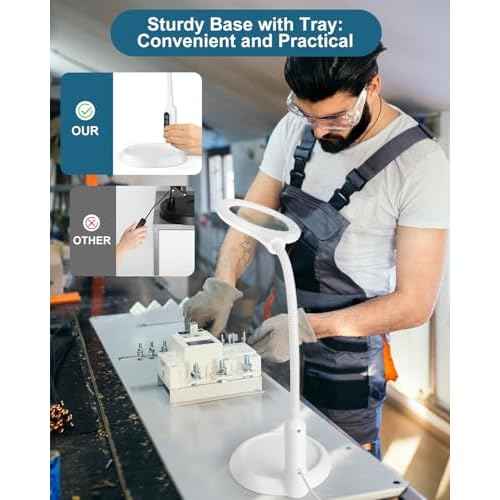 10X Magnifying Glass with Light and Stand, LED 5 Color Modes, Brightness Stepless Dimming Lighted Magnifier Hands Free, Flexible Gooseneck Desk Lamp with Clamp for Close Works, Crafts, Hobby - White