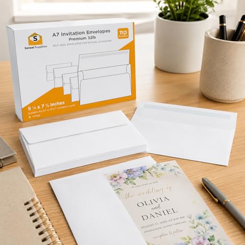 Sensei Supplies 110 Pack White 5x7 Envelopes for Invitations - Self Seal, 120 GSM - Single Pack