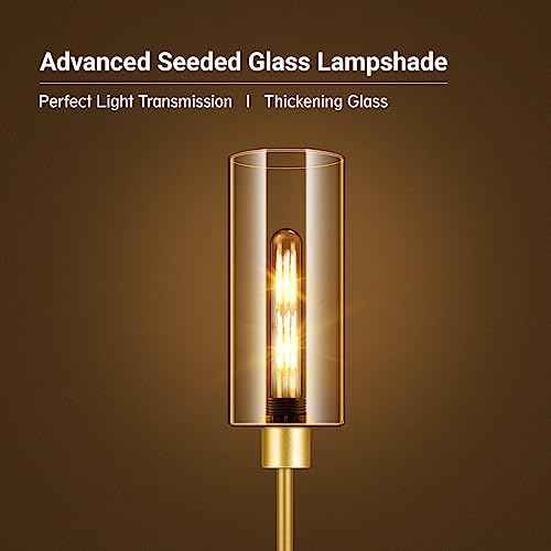 BoostArea Gold Modern Floor Lamp With Glass Lampshade - Simple Design Standing Lamp for Living Room, Bedroom, Office, Kids Room, Reading