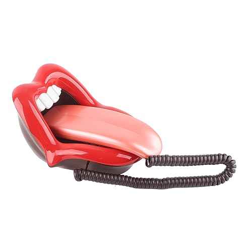 Red Funny Corded Speakerphone,Large Tongue Shape Telephone Desk Phone Home Decoration