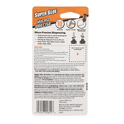 Gorilla Micro Precise Super Glue Gel Pack of 2, Clear, Fast-Setting, Impact-Resistant