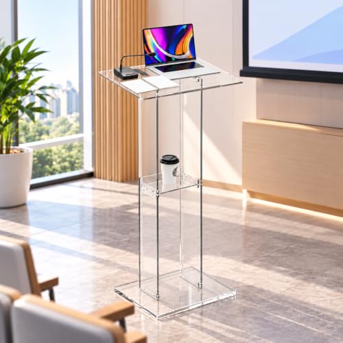 Dethan 50 Inch Acrylic Clear Lectern Podium Stand with Storage