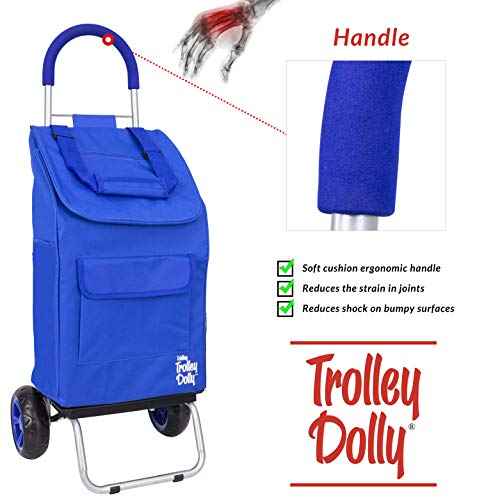 dbest products Trolley Dolly Blue Foldable Shopping cart for Groceries with Wheels and Removable Bag and Rolling Personal Handtruck, Standard