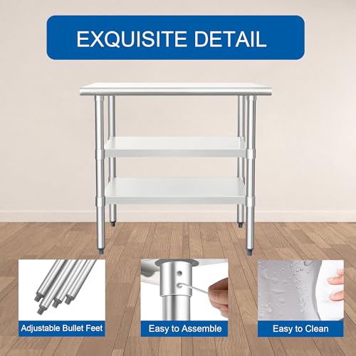 HARDURA 24 x 36 Inch Stainless Steel Prep Table with 2 Undershelves
