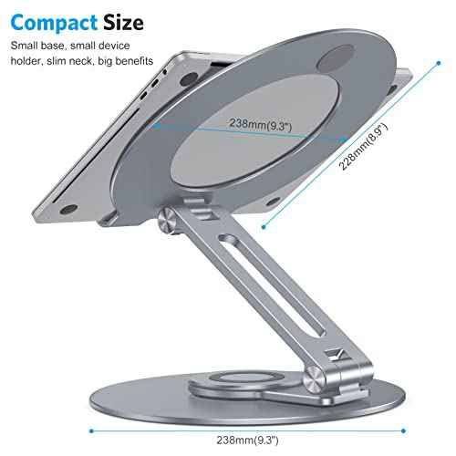 OMOTON Adjustable Laptop Stand with 360 Rotating Base, Ergonomic Laptop Riser for Collaborative Work, Dual Rotary Shaft Fully Foldable for Easy Storage, Fits All Laptops up to 16 inches, CoolGrey