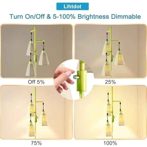 Lightdot 68IN Dimmable Floor Lamp for Living Room, Industrial 3-Light Tree Floor Lamps with LED E26 Bulbs Included, Mid Century Floor Lamp with Fabric Patterned Lampshades for Bedroom Hom Office-Green
