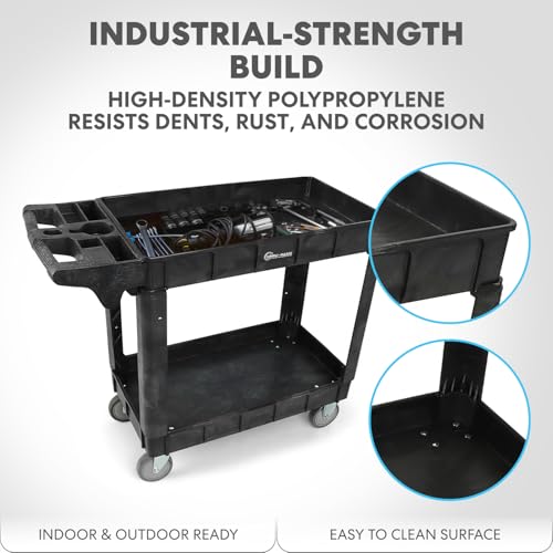 Simpli-Magic 2-Shelf Heavy Duty Utility Cart with Ergonomic Handle, 600 lb Capacity, 40x33x17-Inch Steel Black