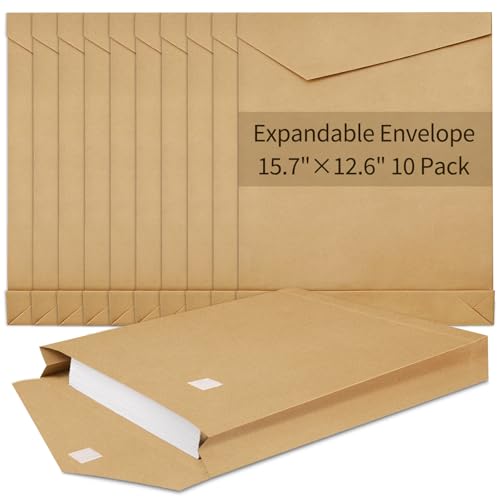 10 Pack 12.6 x 15.7 Inch Expandable Anti Tear Envelopes - Confidential Large Mailers