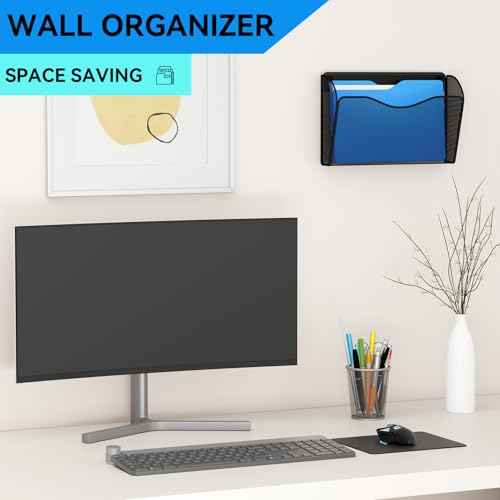 6 Single Pocket Wall File Holder, Mesh Hanging File Folder Paper Organizer, Vertical Wall Mounted Mail Basket, Storage Organization Magazine Rack for Office, Home and School, Black