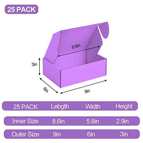 25 Pack Small Shipping Boxes Purple Corrugated Cardboard Box 9x6x3 inches£¬Corrugated Box for Packaging Small Business,Mailing Packing Literature Mailer,Shipping Gift Boxes